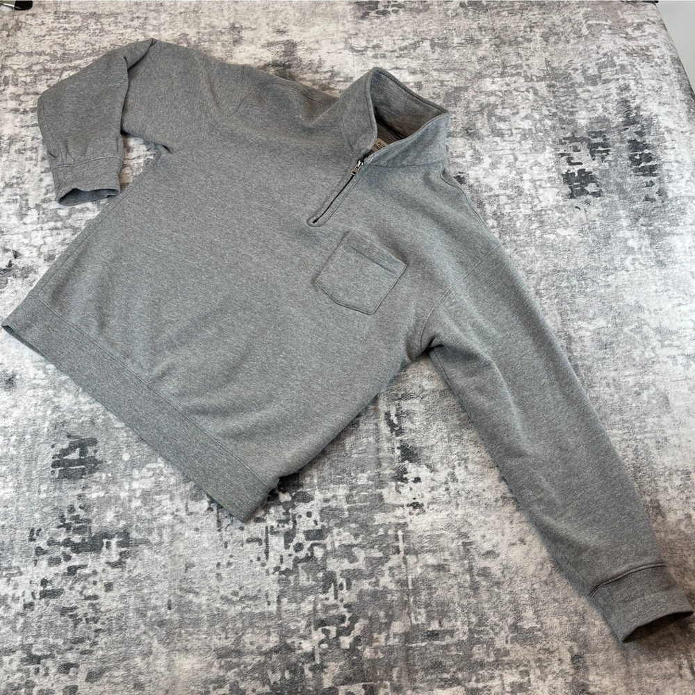 Flint and Tinder Mens L Sweater Quarter Zip Solid Grey Cotton Pocket‎ Gorpcore